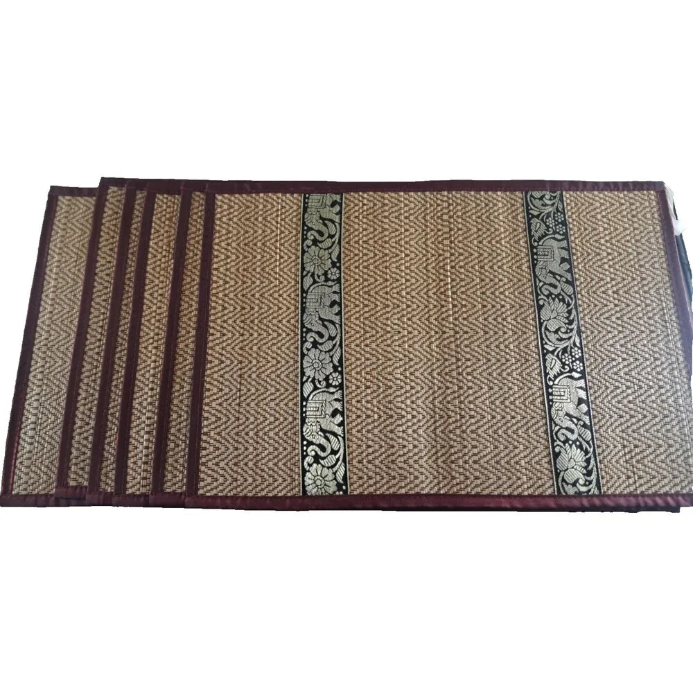 Straw Geometric Placemats Satin Trim Floral Elephants Safari Exotic Boho 12x17.5